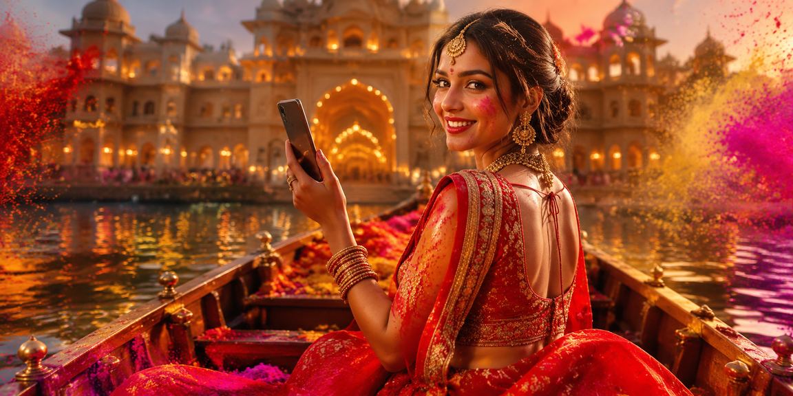 People enjoying Aviator crash game on mobile during Holi festival